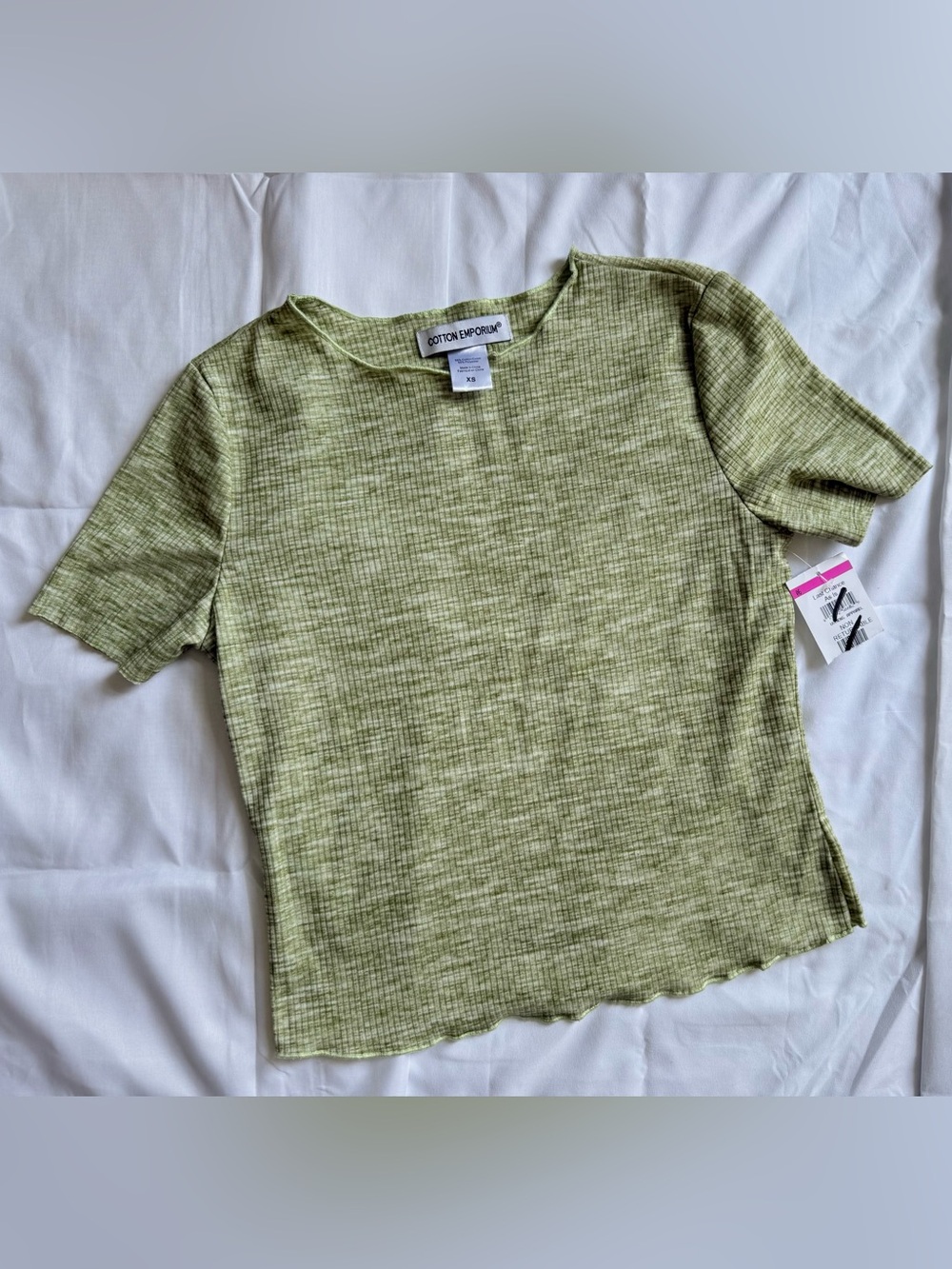 NWT: Cotton Emporium Heathered Olive Ribbed Short Sleeve Top